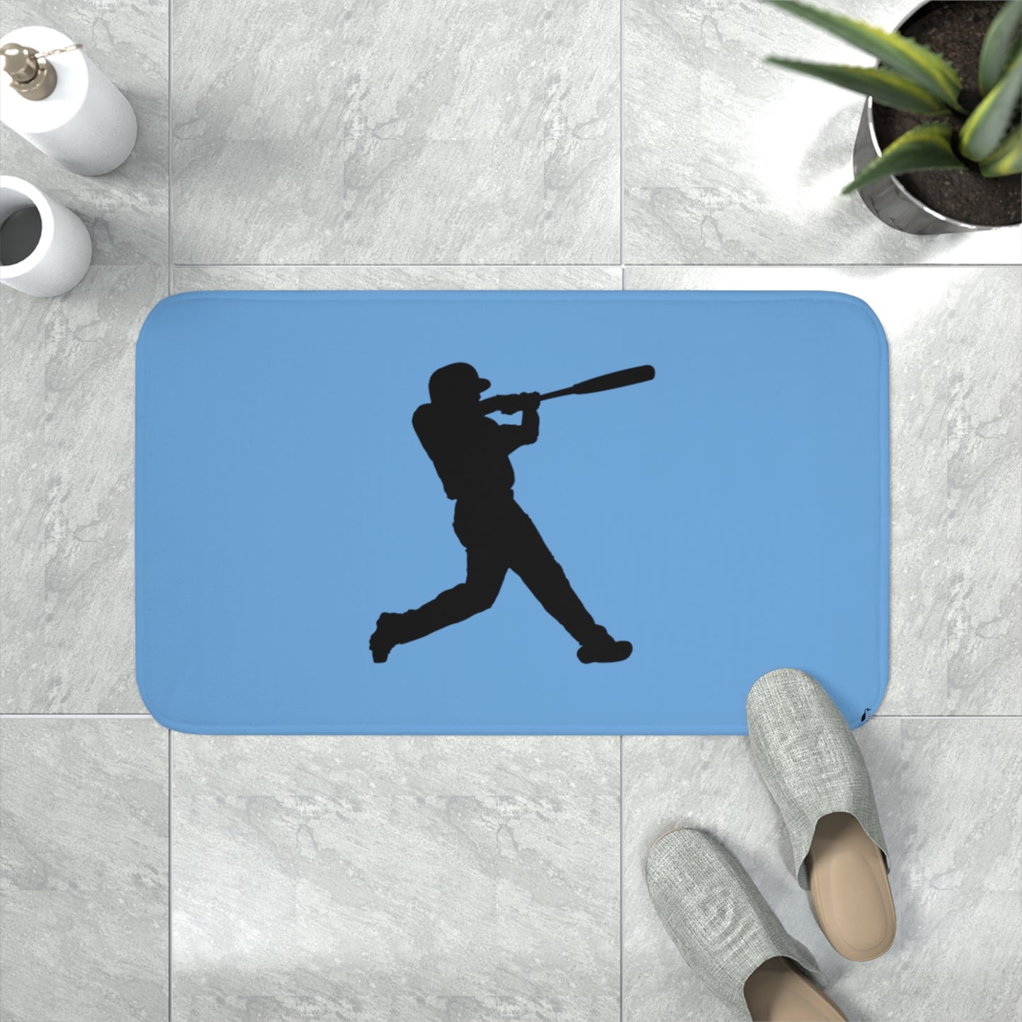 Memory Foam Bath Mat: Baseball Lite Blue