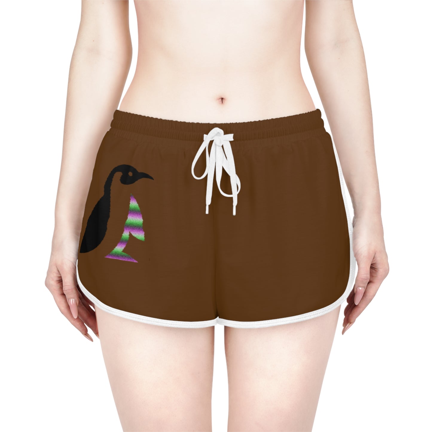 Women's Relaxed Shorts: Crazy Penguin World Logo Brown