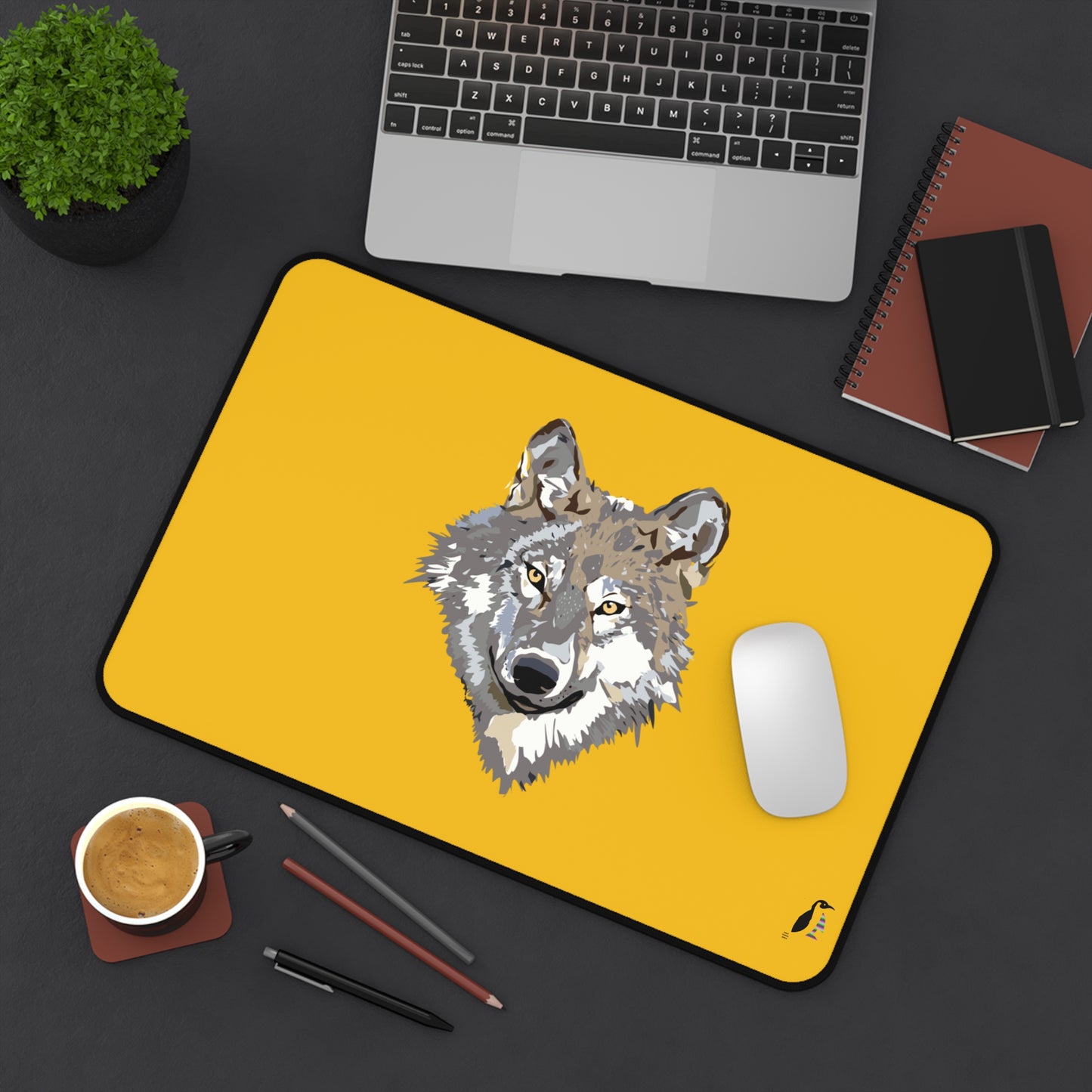 Desk Mat: Wolves Yellow