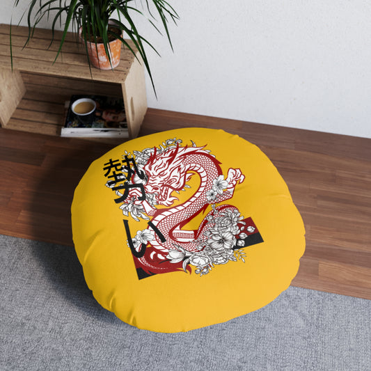 Tufted Floor Pillow, Round: Dragons Yellow