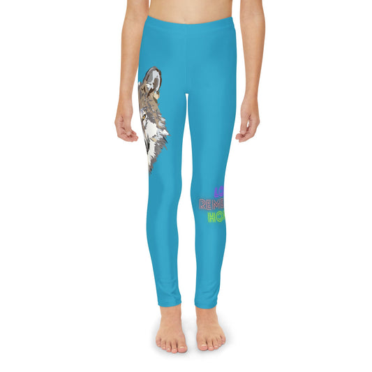 Youth Full-Length Leggings: Wolves Turquoise