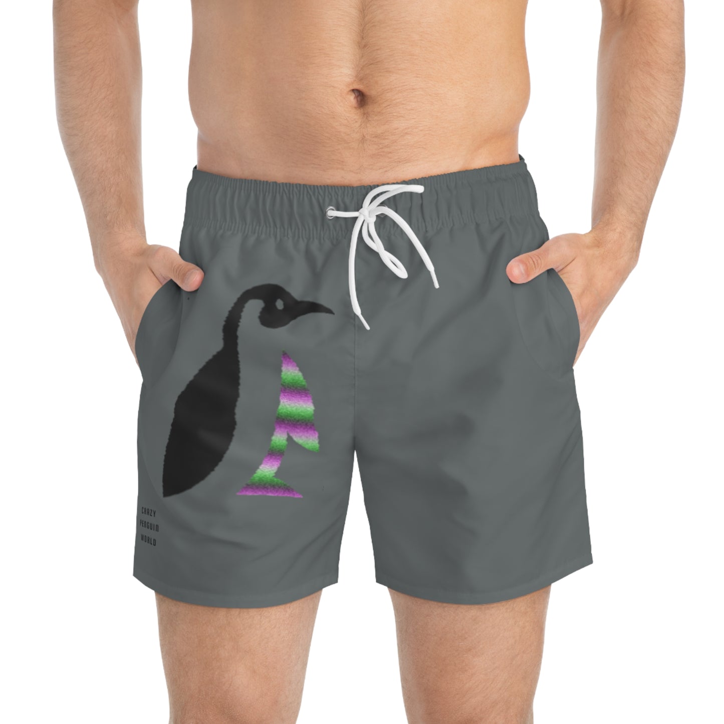 Swim Trunks: Crazy Penguin World Logo Dark Grey