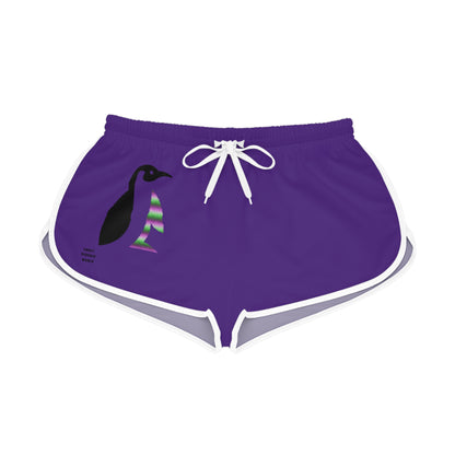 Women's Relaxed Shorts: Crazy Penguin World Logo Purple