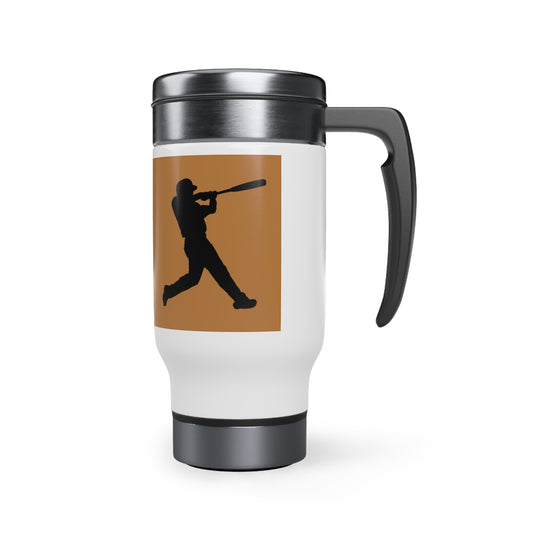 Stainless Steel Travel Mug with Handle, 14oz: Baseball Lite Brown