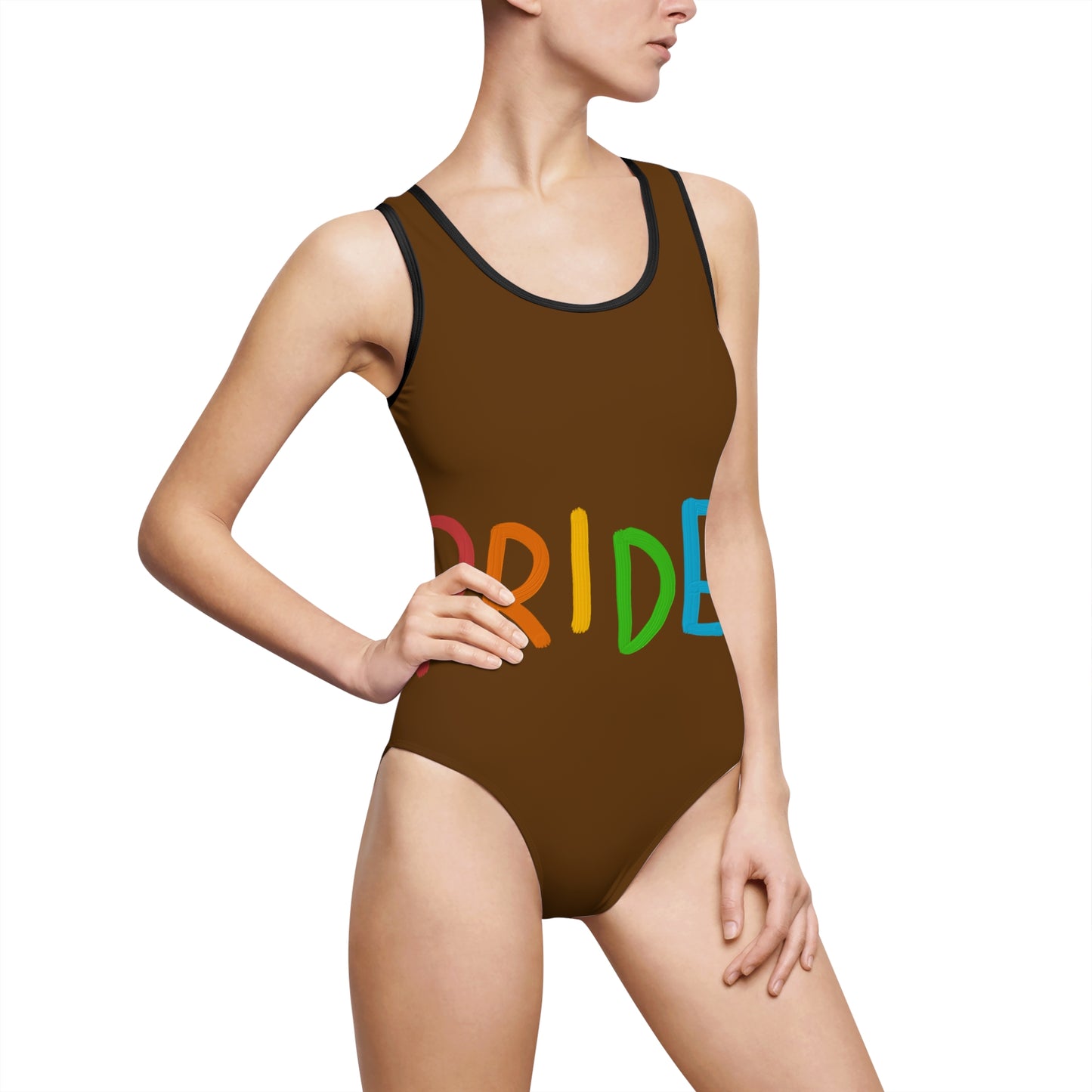 Women's Classic One-Piece Swimsuit: LGBTQ Pride Brown