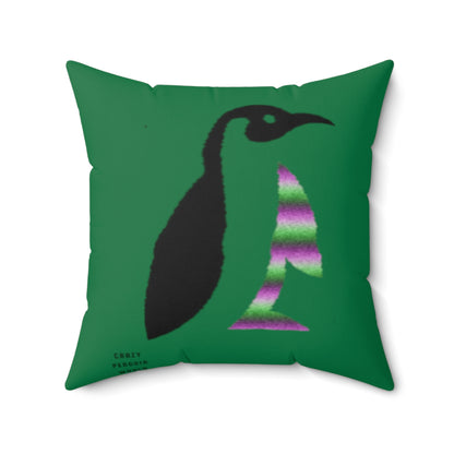 Spun Polyester Square Pillow: Crazy Penguin World Logo Dark Green