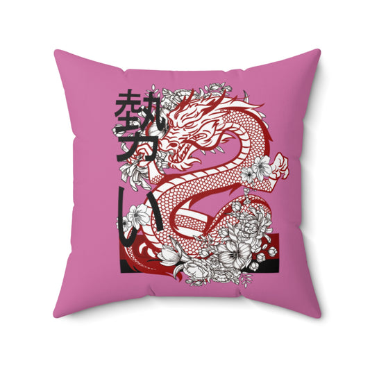 Spun Polyester Square Pillow: Dragons Lite Pink