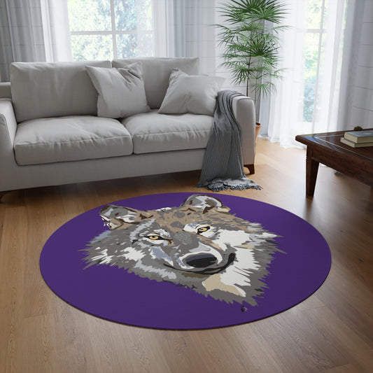 Round Rug: Wolves Purple