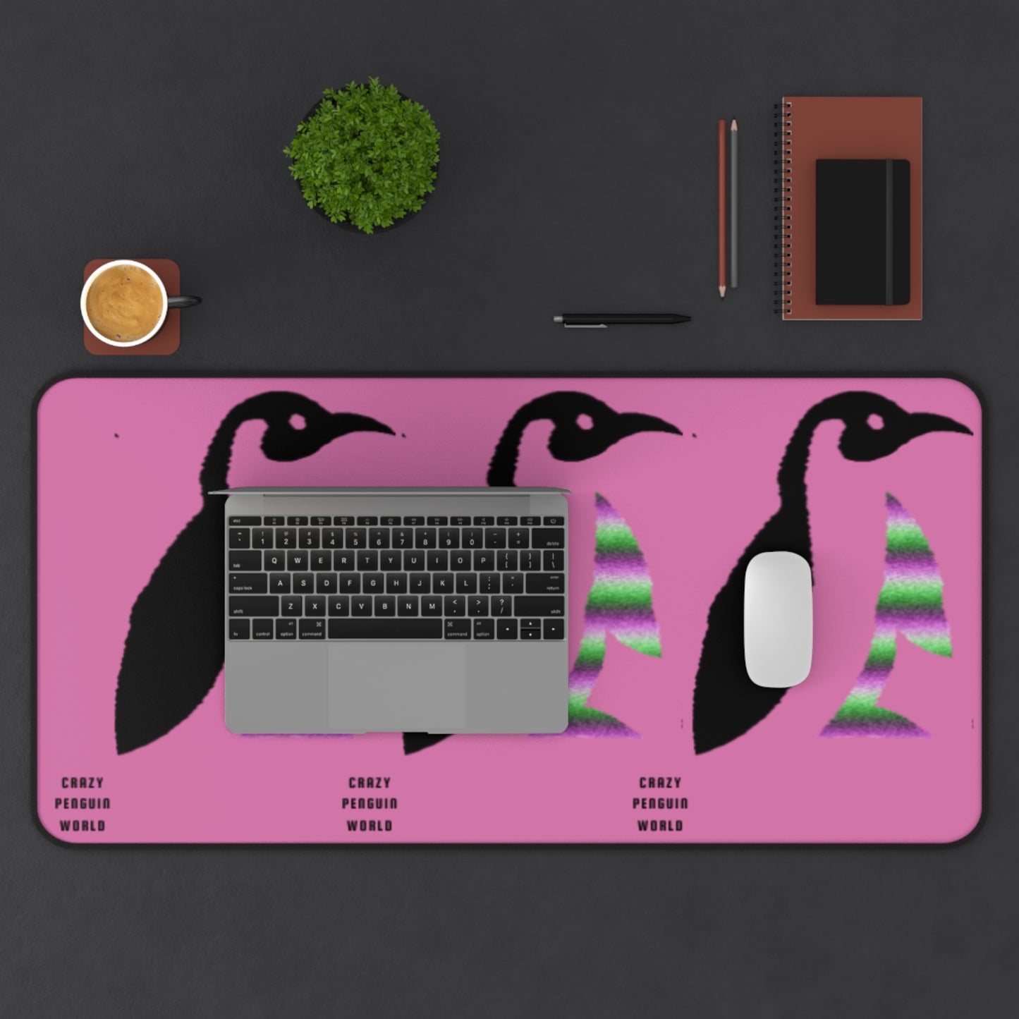 Desk Mat: Crazy Penguin World Logo Lite Pink