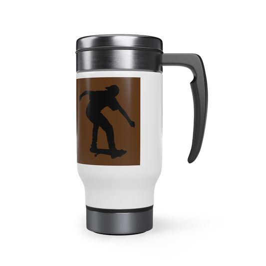 Stainless Steel Travel Mug with Handle, 14oz: Skateboarding Brown