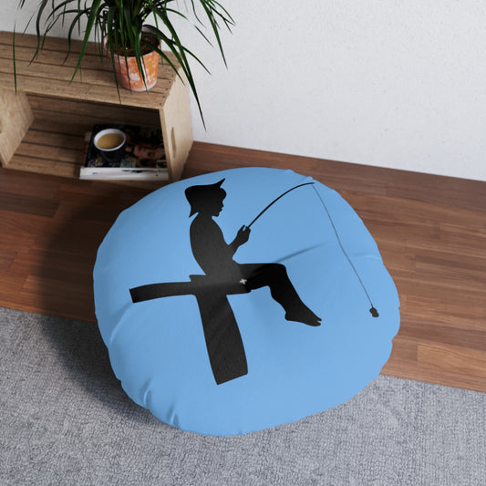 Tufted Floor Pillow, Round: Fishing Lite Blue
