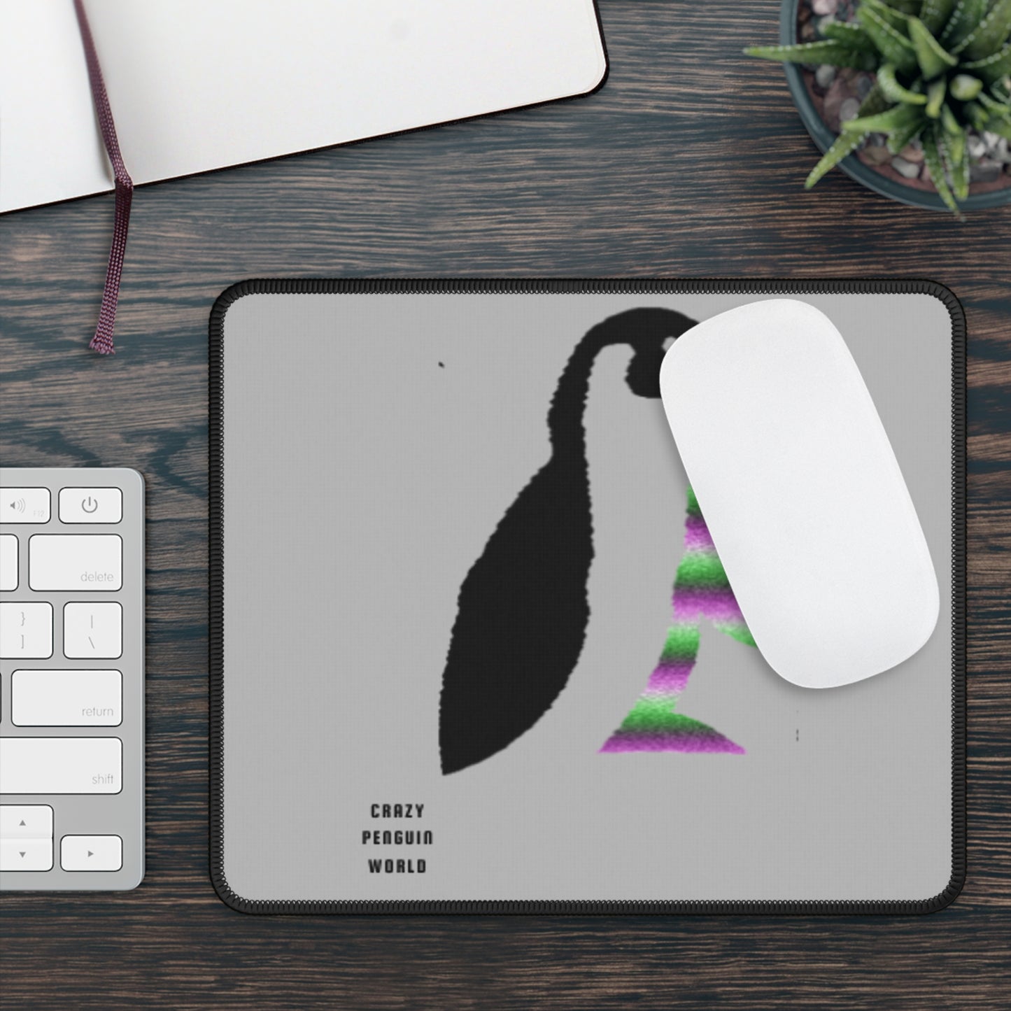 Gaming Mouse Pad: Crazy Penguin World Logo Lite Grey