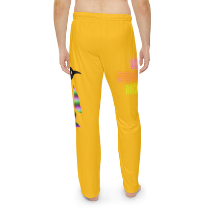 Men's Pajama Pants: Crazy Penguin World Logo Yellow