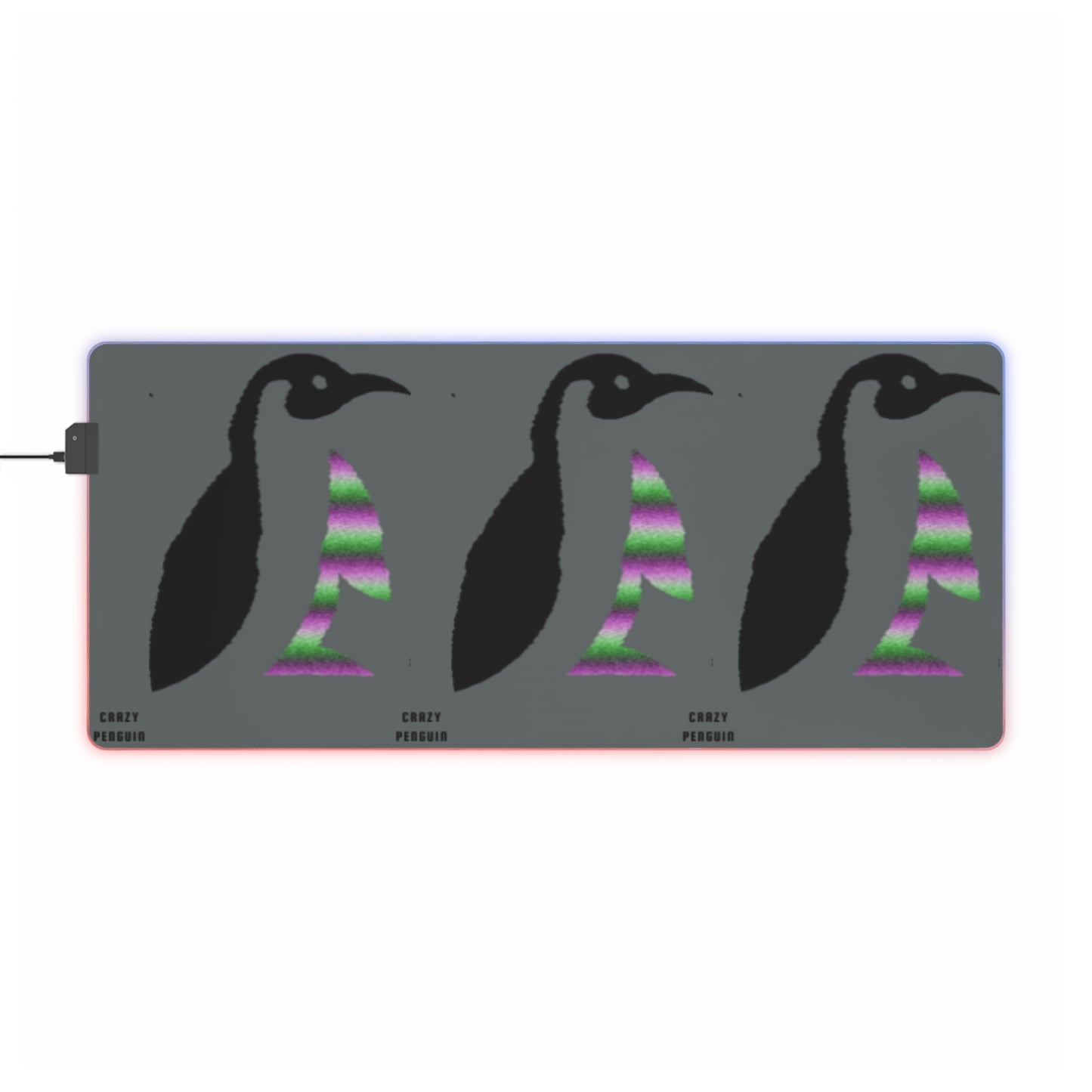 LED Gaming Mouse Pad: Crazy Penguin World Logo Dark Grey