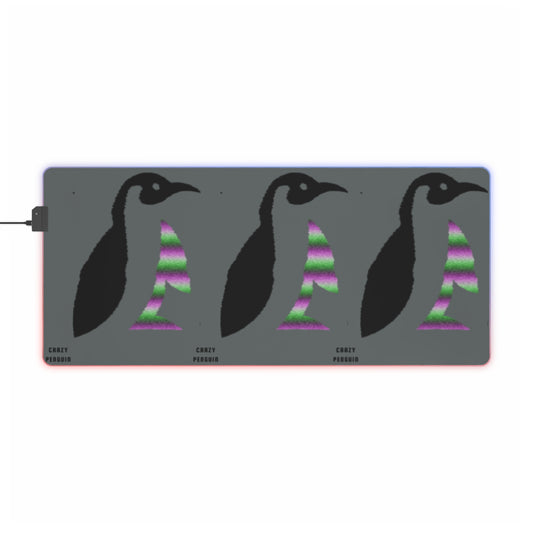 LED Gaming Mouse Pad: Crazy Penguin World Logo Dark Grey