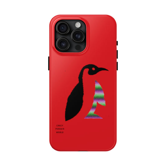 Tough Phone Cases (for iPhones): Crazy Penguin World Logo Red