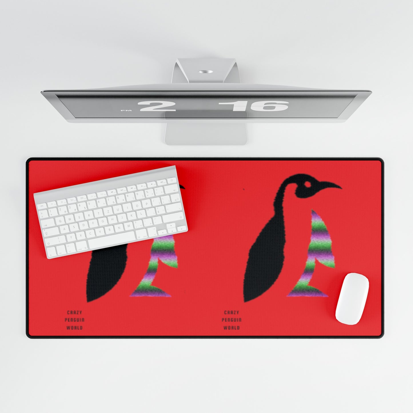 Desk Mats: Crazy Penguin World Logo Red