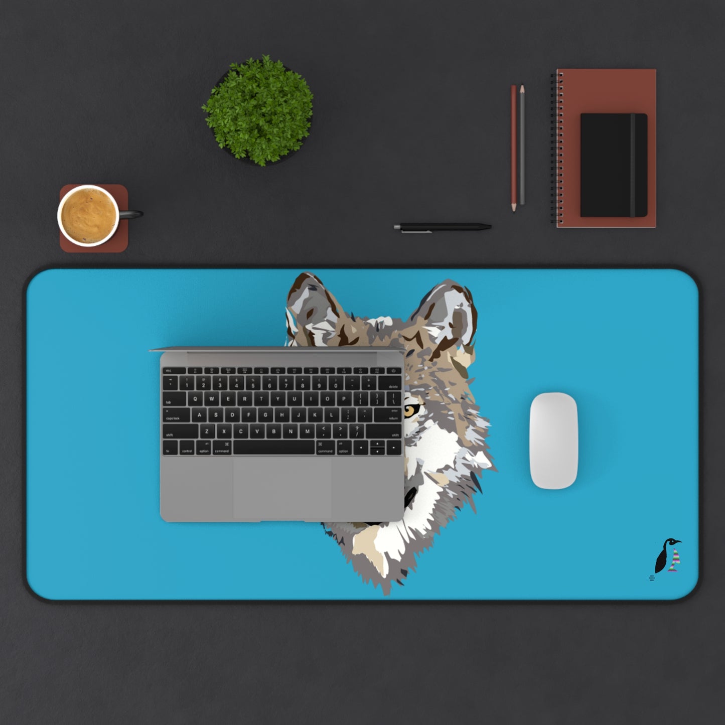 Desk Mat: Wolves Turquoise