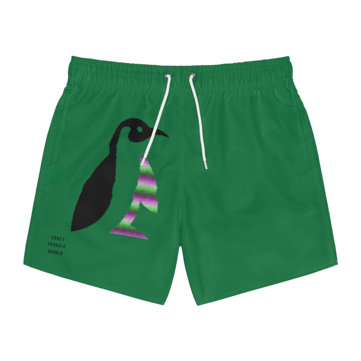 Swim Trunks: Crazy Penguin World Logo Dark Green