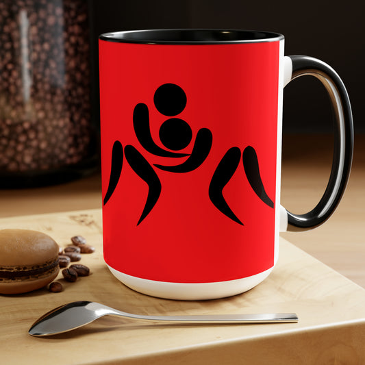 Two-Tone Coffee Mugs, 15oz: Wrestling Red