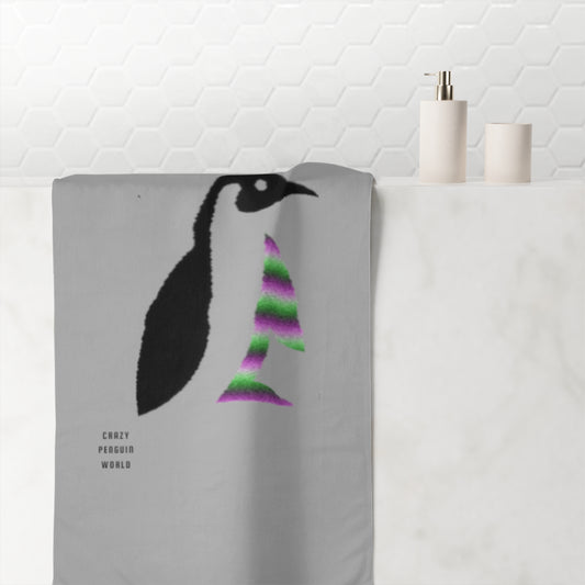 Mink-Cotton Towel: Crazy Penguin World Logo Lite Grey