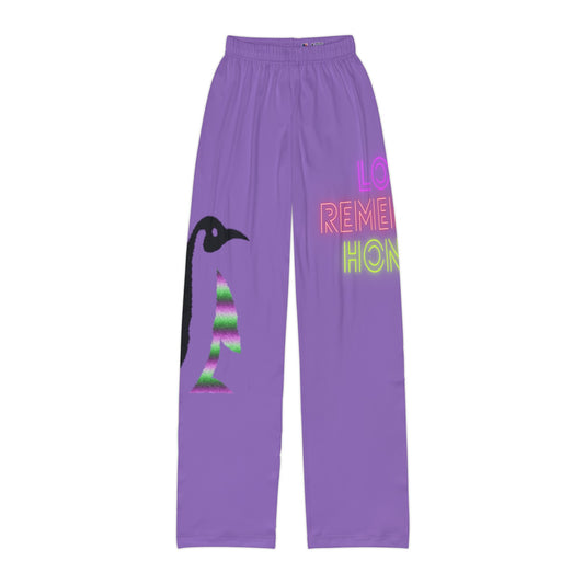 Kids Pajama Pants: Crazy Penguin World Logo Lite Purple