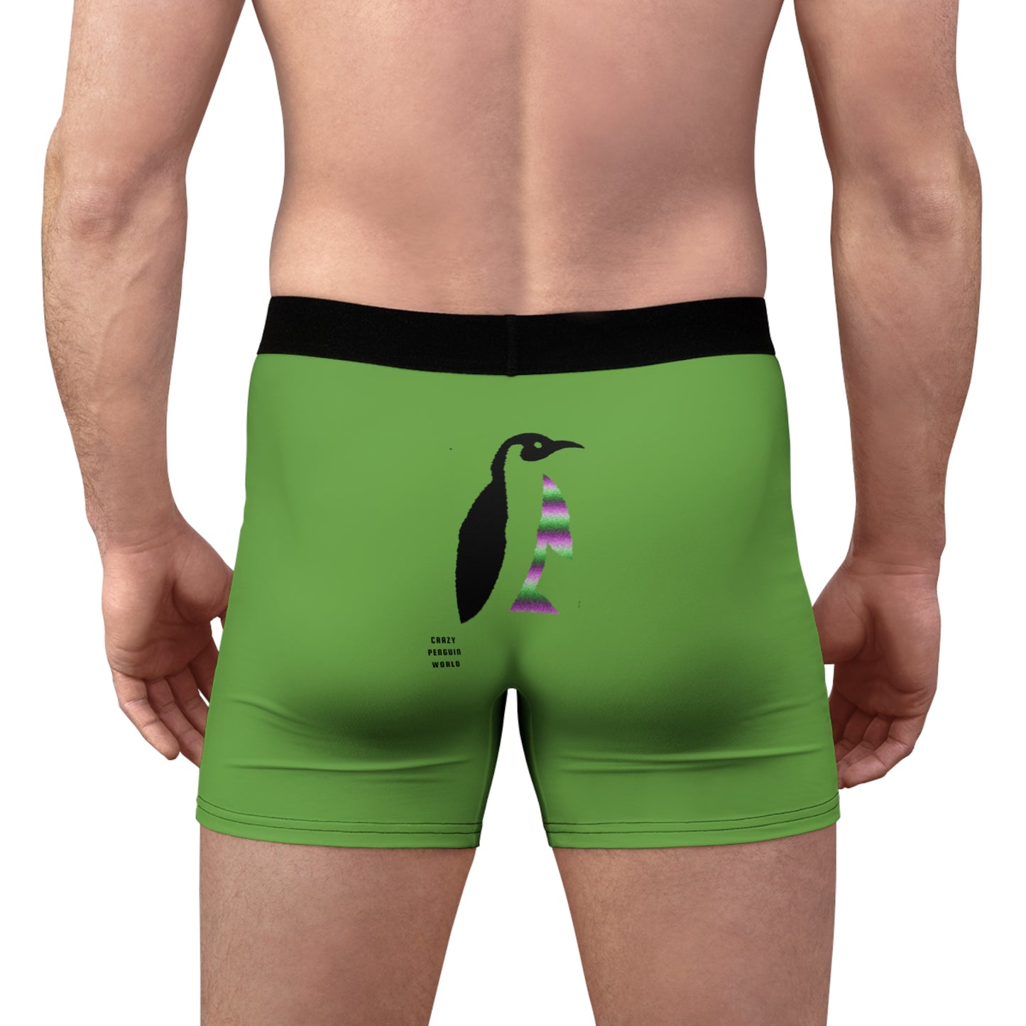 Men's Boxer Briefs: Crazy Penguin World Logo Green