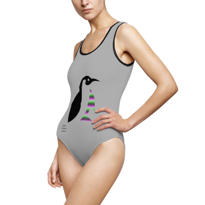 Women's Classic One-Piece Swimsuit: Crazy Penguin World Logo Lite Grey