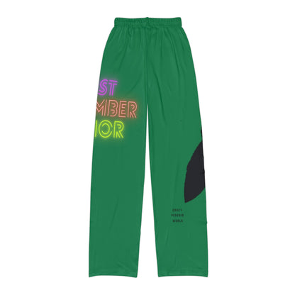 Kids Pajama Pants: Crazy Penguin World Logo Dark Green