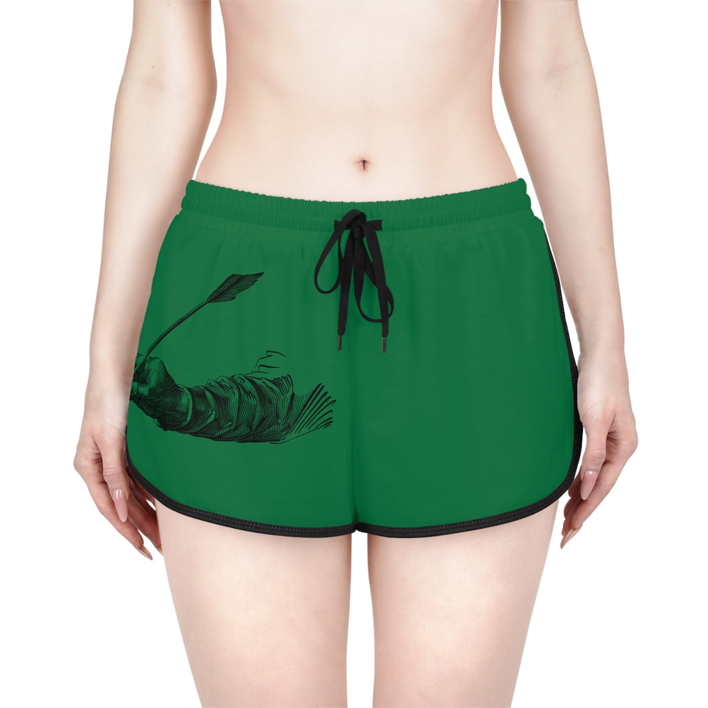 Women's Relaxed Shorts: Writing Dark Green