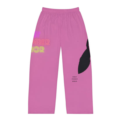 Men's Pajama Pants: Crazy Penguin World Logo Lite Pink