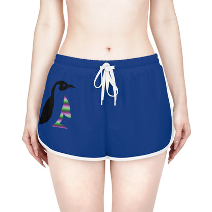 Women's Relaxed Shorts: Crazy Penguin World Logo Dark Blue