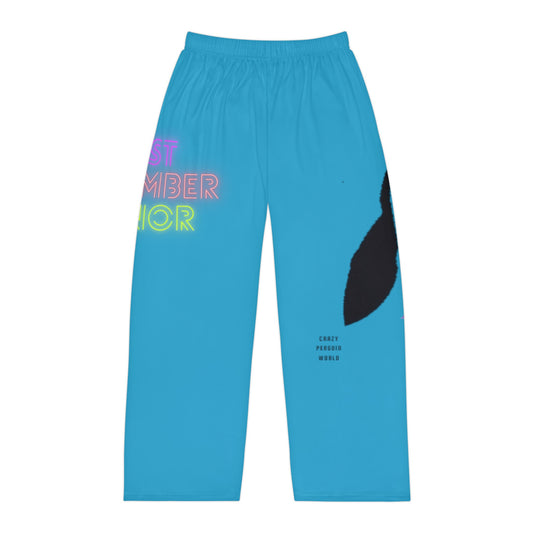 Men's Pajama Pants: Crazy Penguin World Logo Turquoise