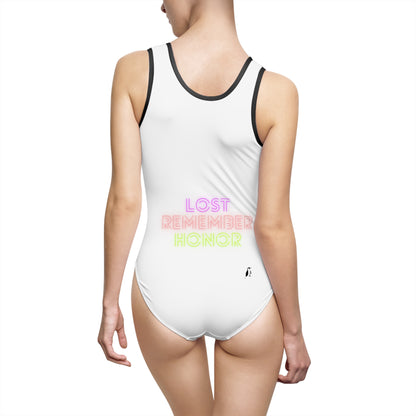 Women's Classic One-Piece Swimsuit: Writing White