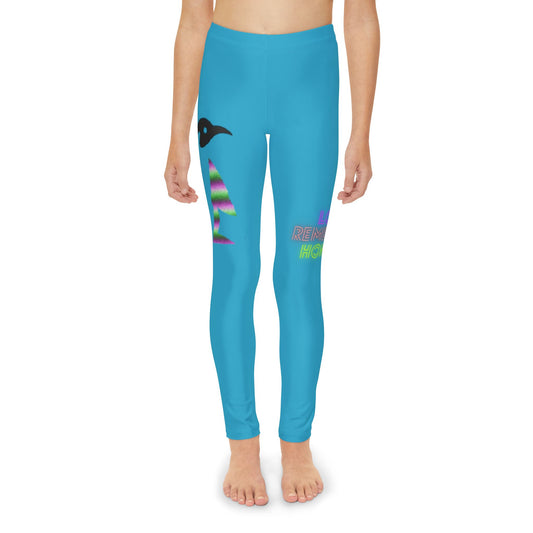 Youth Full-Length Leggings: Crazy Penguin World Logo Turquoise