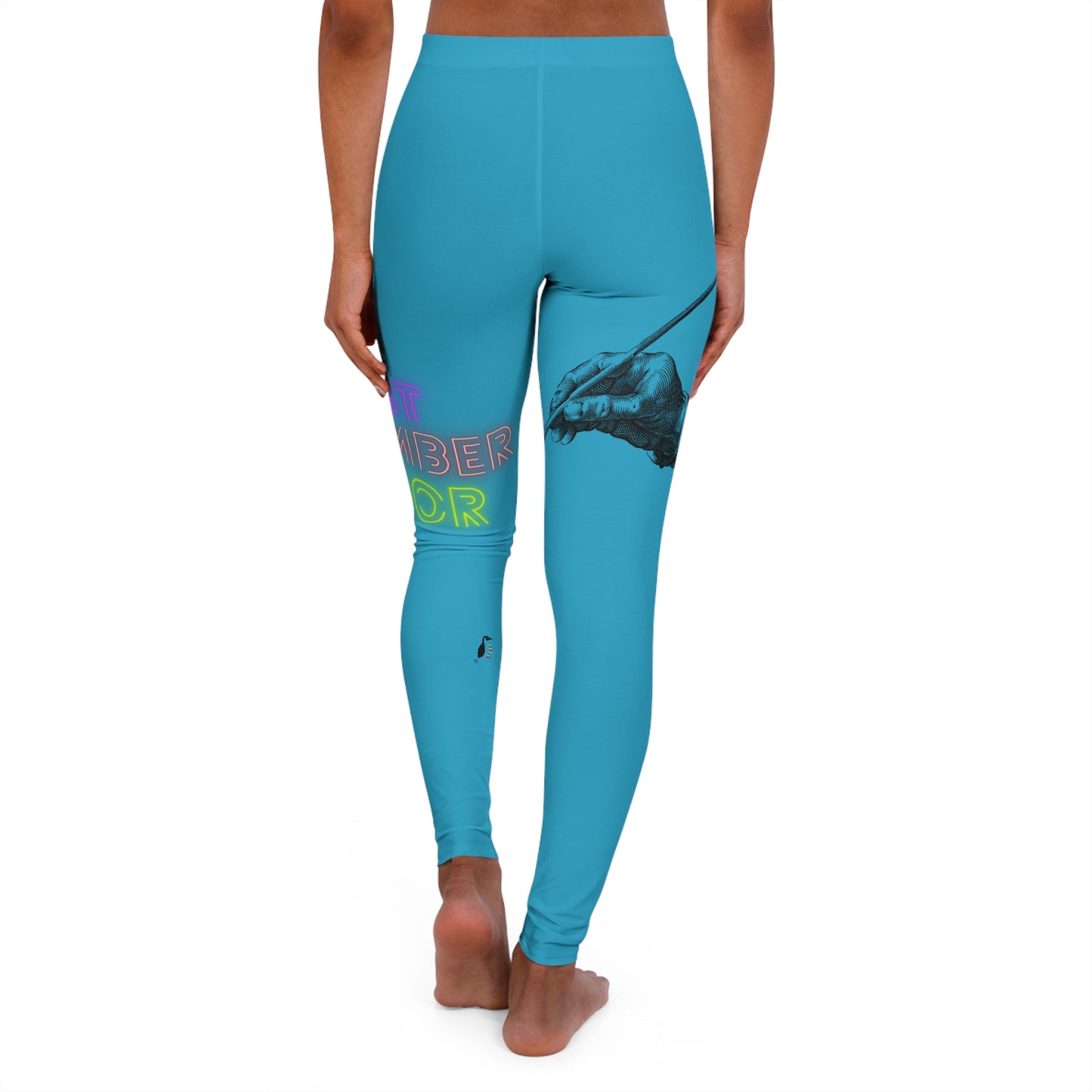 Women's Spandex Leggings: Writing Turquoise