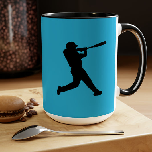 Two-Tone Coffee Mugs, 15oz: Baseball Turquoise