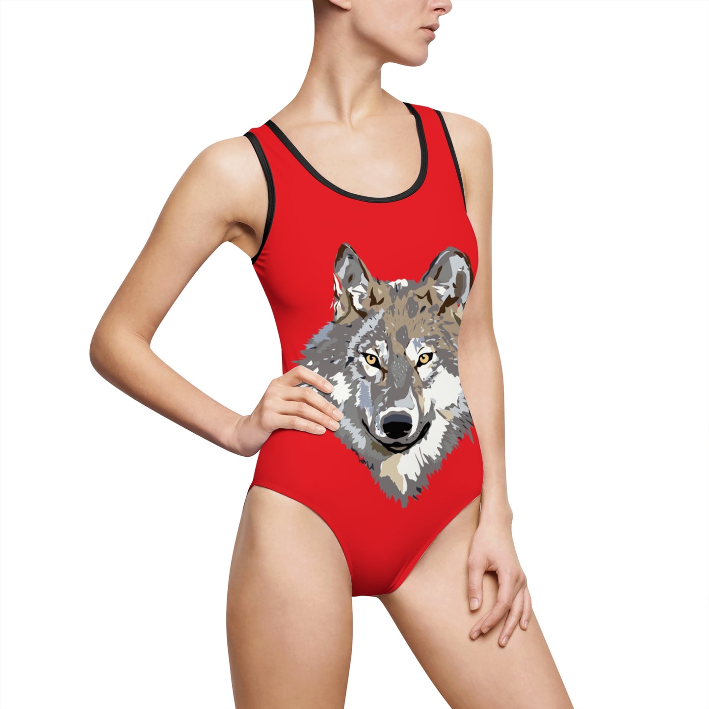 Women's Classic One-Piece Swimsuit: Wolves Red