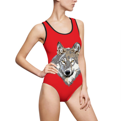 Women's Classic One-Piece Swimsuit: Wolves Red