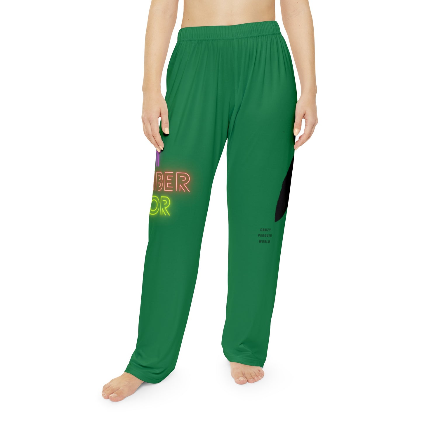 Women's Pajama Pants: Crazy Penguin World Logo Dark Green