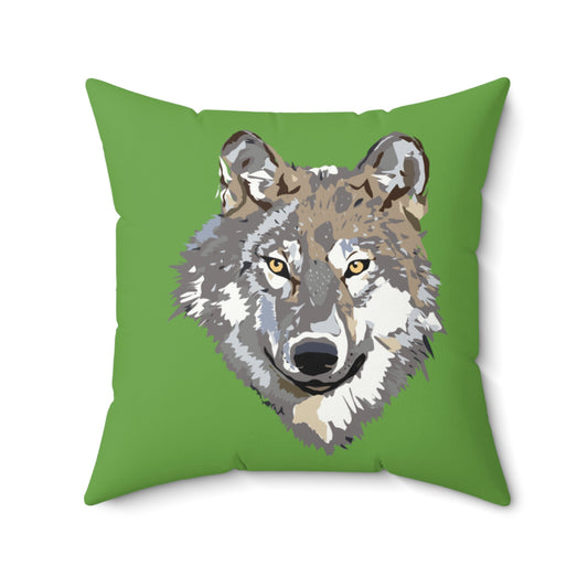 Spun Polyester Square Pillow: Wolves Green
