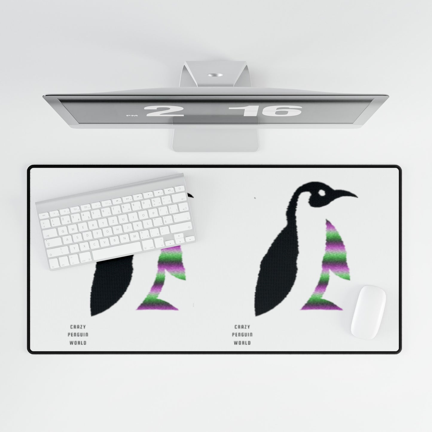 Desk Mats: Crazy Penguin World Logo White