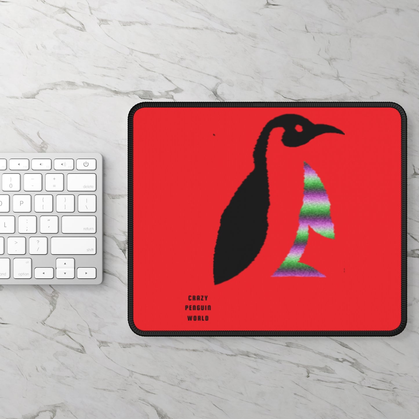 Gaming Mouse Pad: Crazy Penguin World Logo Red