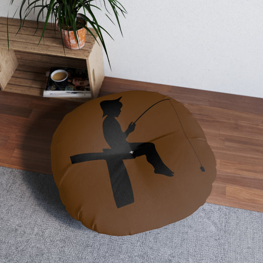 Tufted Floor Pillow, Round: Fishing Brown