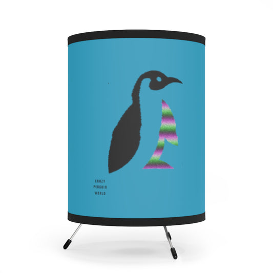 Tripod Lamp with High-Res Printed Shade, US\CA plug: Crazy Penguin World Logo Turquoise