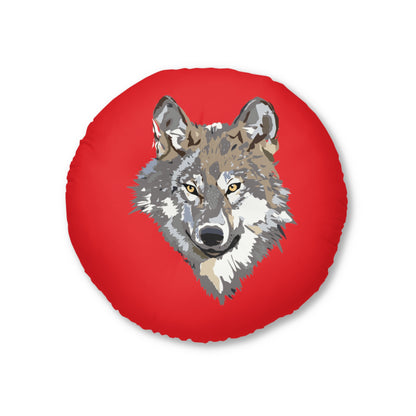 Tufted Floor Pillow, Round: Wolves Red