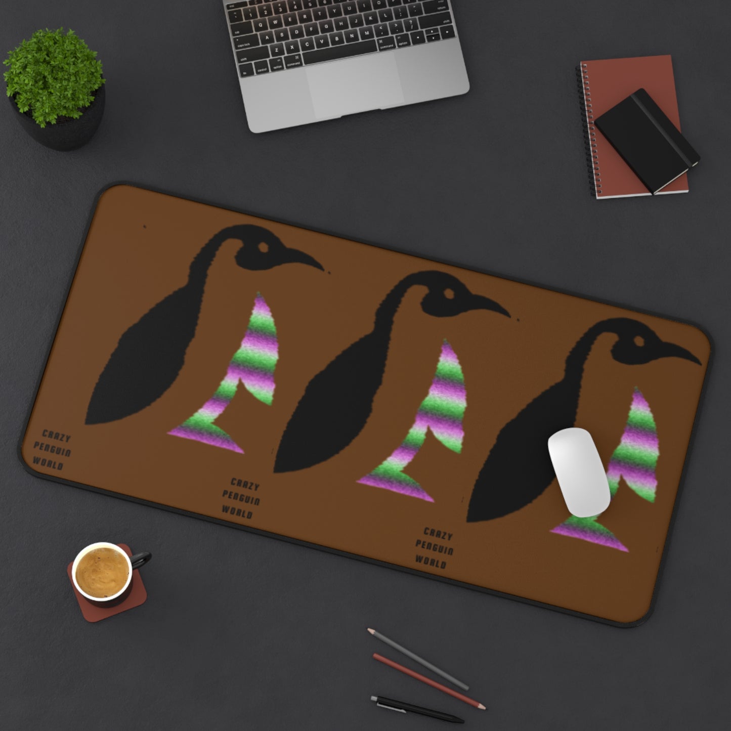 Desk Mat: Crazy Penguin World Logo Brown