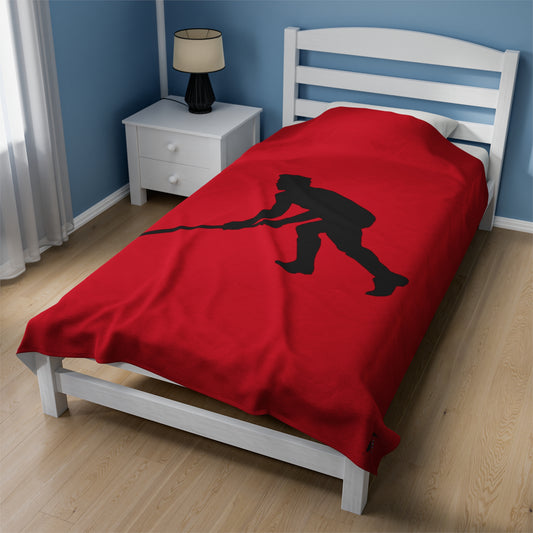 Velveteen Plush Blanket: Hockey Dark Red