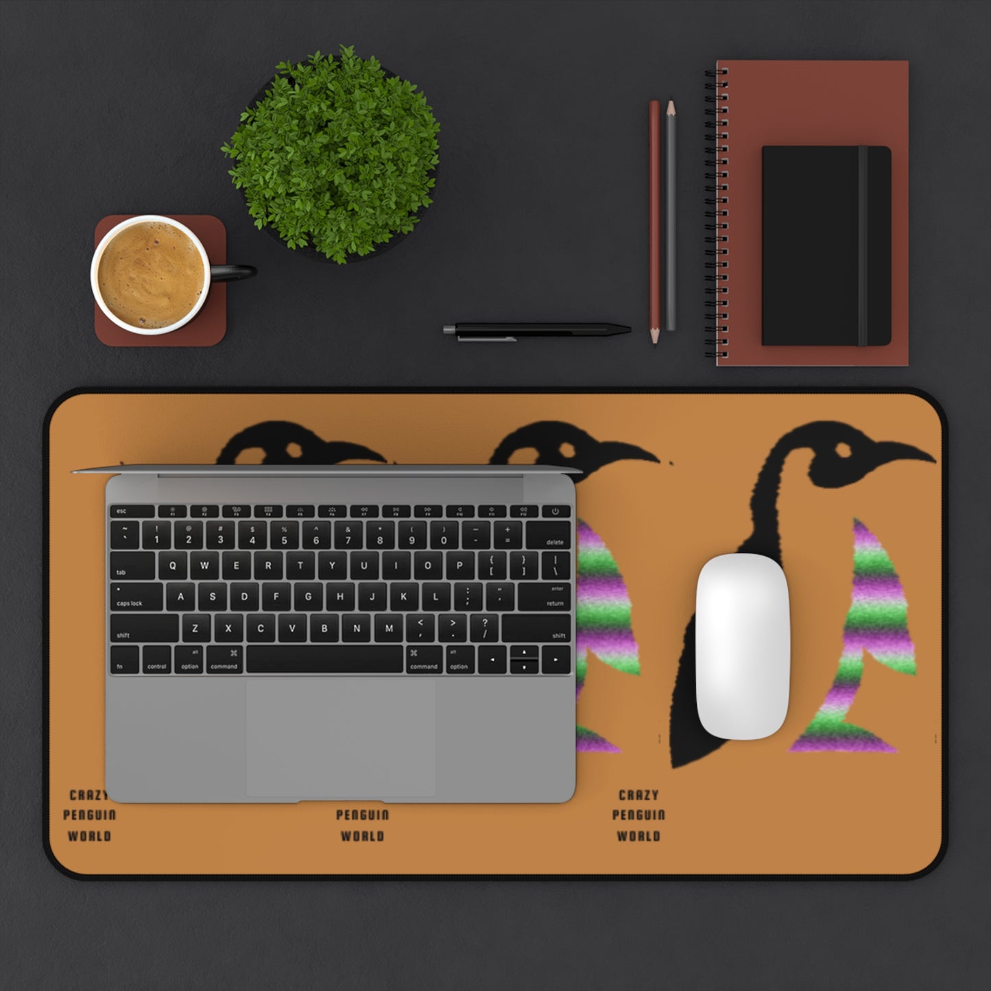 Desk Mat: Crazy Penguin World Logo Lite Brown