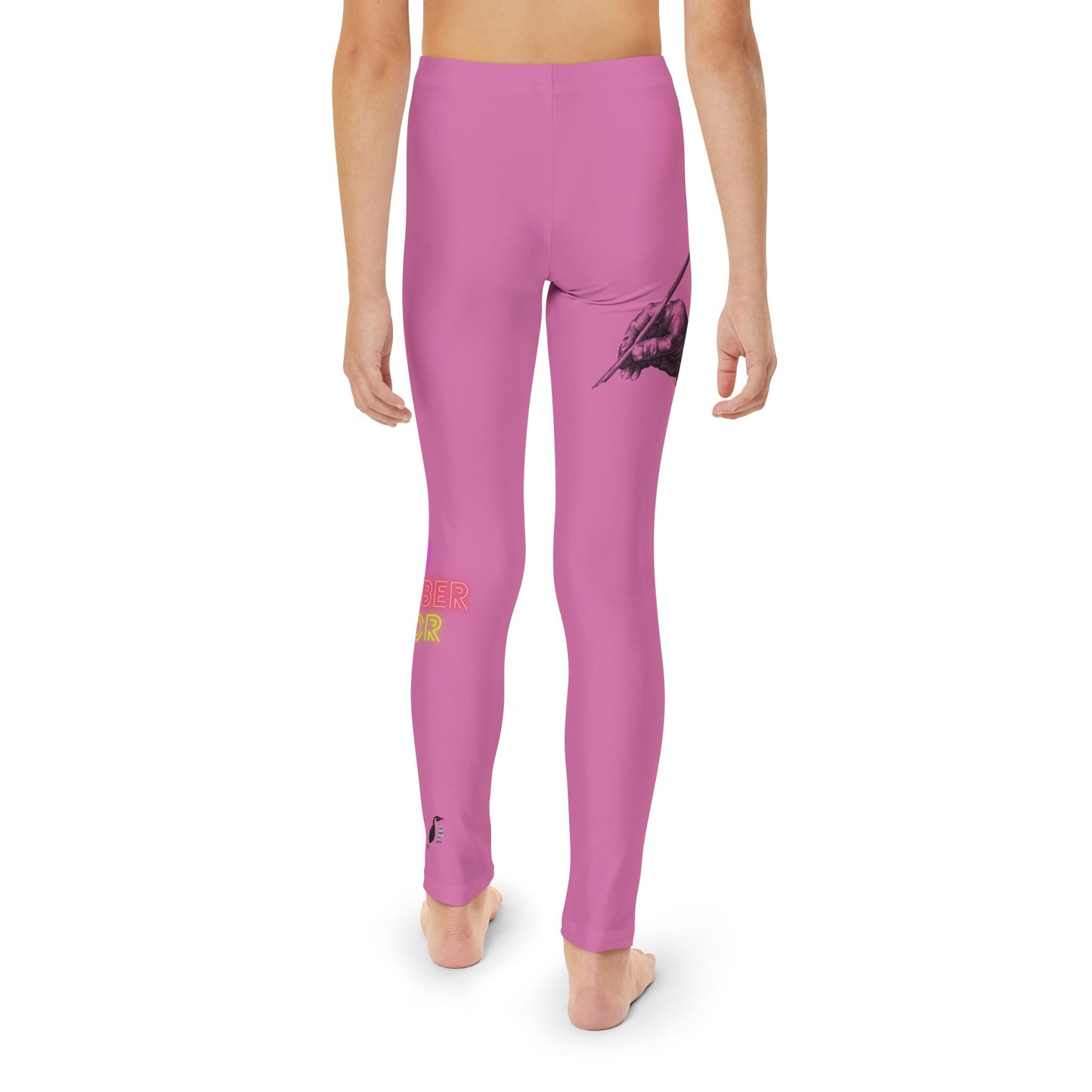 Youth Full-Length Leggings: Writing Lite Pink